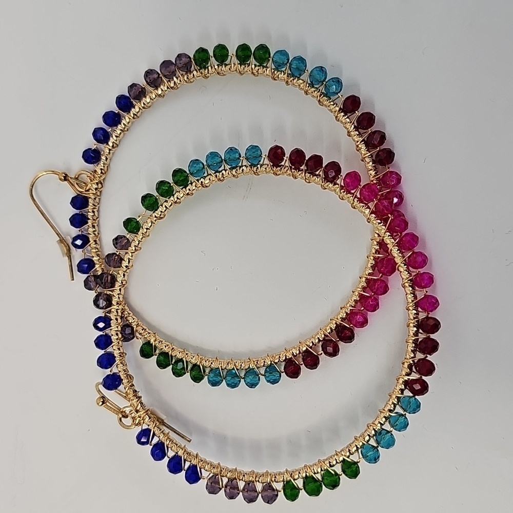 Noir Sparkly‎ Crystal Multicolored Hoop Drop  Earrings